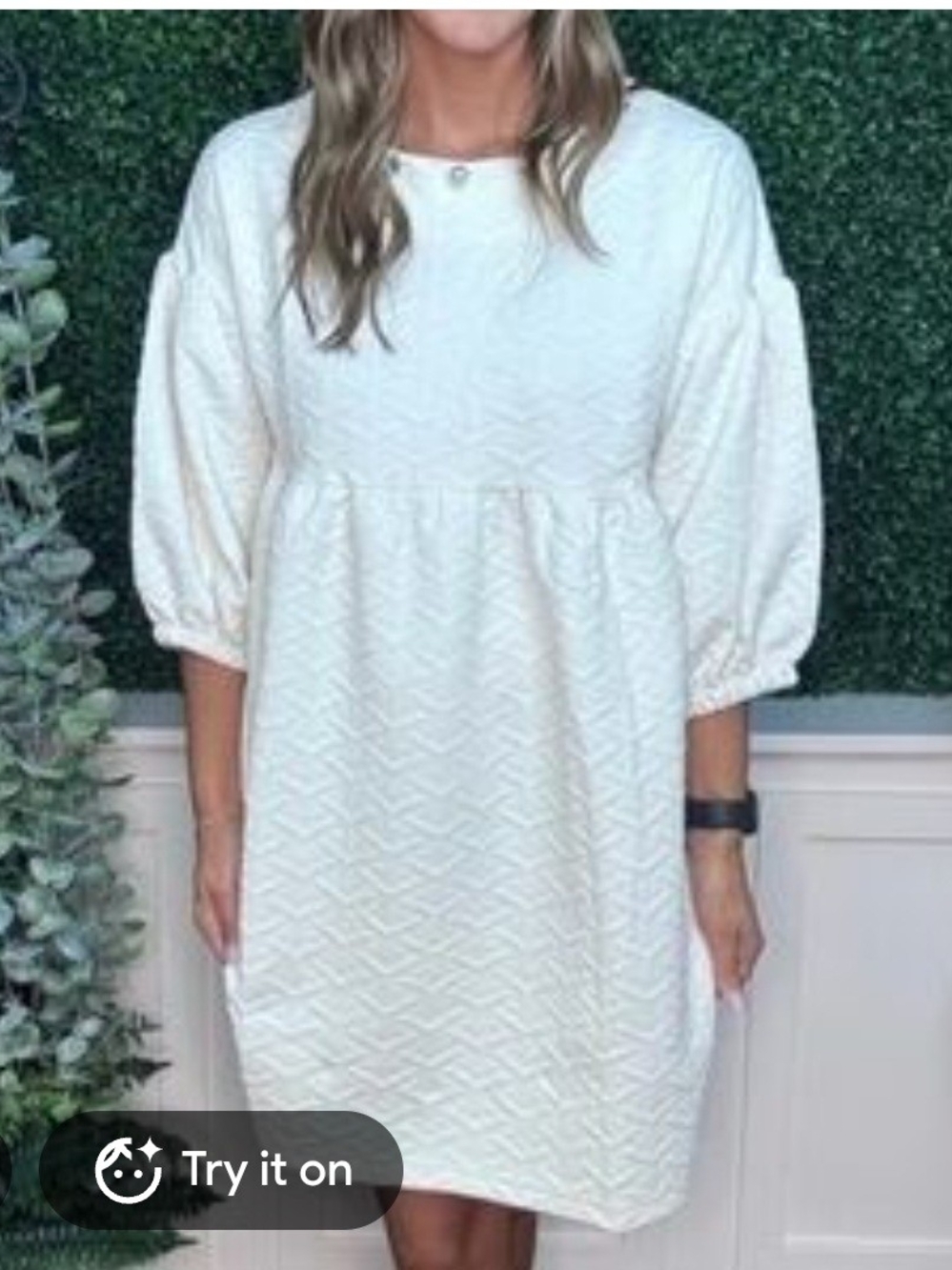 Simply Southern Ivory Textured Puff-Sleeve Mini Dress. Size S